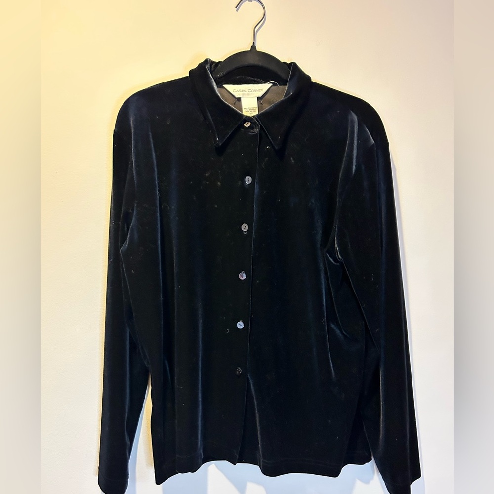 Vintage Casual Corner Black Velvet Long Sleeve Button Up Shirt Women’s‎ Medium